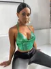 Kvinnotankar Green Silver Aluminium Slim Corset Women Low Cut Halter Camis Sexig Night Club Beach Party Bra Chain Vest Tops Body