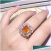 Wedding Rings Ruzzallati 2022 For Women Big Square Cut Orange Zircon Stone Ring Female Promise Retro Fashion Jewelry Drop Delivery Dhnqu