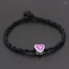 Charm-Armbänder, lila Herz-Charms, Perlen, roter Faden, Schnur-Armband, Glücksseil, handgefertigt, für Damen, Modeschmuck