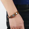 Charm Bracelets Classical Multi-layer Handmade Leather Chain Weaved Man Fashion Magnet Clasp Alloy Stainless Steel Wristband