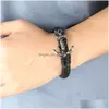 Chain Mens Vintage Anker Lederen Armband Link Mtilayer Manchet Wrap Touw Polsband Zwart Koord Pols Band Bangle Sieraden Magneti Dhvgz