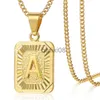 Pendant Necklaces Initial Letter Pendant Neckles Charm Gold Color Stainless Steel Letter Square Neckle For Women Alphabet Jewelry DGP62B3 J230620