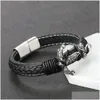 سلسلة سوار جلدي مرساة خمر رابط Mtilayer Cuff Wrop Brictband الأسود الحبل المعصم شريط الإسورة المجوهرات Magneti Dhvgz