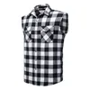 Mannen Vesten Mode Cowboy Mouwloos Plaid Shirt Mannen Vest Casual Katoen Snap Shirts Mens Double Pocket Beach Party Geruite tops 230620