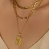 Colares com Pingente de Titânio Com Ouro 18K Geo Colar Floral Feminino Aço Inoxidável Jóias Vestido de Passarela Hiphop Raro Glam Japan Ins