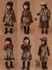 Family Matching Outfits Children's Cartoon Bear Jacquard Girl Dress Retro Shirt Baby Parentchild Outfit Jacket Casual Vest 230619