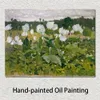 Modern Abstract Canvas Art White Poppy Pittura a olio fatta a mano Decorazione da parete contemporanea