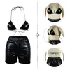 Women's Tracksuits Szkzk 2 Piece Set Women Clubwear Lacing Bikini Corset And Shorts High Waist Party NightClub Hollow Out Sexy Bodycon