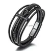 Chaîne En Acier Inoxydable Croix Tressé Lien Bracelet En Cuir Pour Hommes Femmes Cordon Noir Vintage Poignet Bande Corde Manchette Bracelet Dhvyw