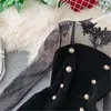 Kadınların Trailtsuits Siyah Takım İki Parçalı Dantel Tül Tulle Pullover Flare Sleeve Şort Yaz Kadınların Top 2 Parçası Setleri Kadın Kıyafetleri 2023