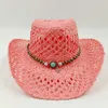 Cloche's Summer Cowboy Hat 2023 Sun Shade Watermelon Red Hollow Straw Men's and Women's Beach 230619
