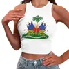 Débardeurs pour femmes Hauts courts pour femmes Haïti Drapeau Conception Femme T-shirts courts confortables Sans manches Débardeur Plus La Taille 2XL Streetwear 2023