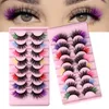 Tjock krullade färgade falska ögonfransar naturligt mjuka livliga handgjorda återanvändbara flerskikt 3D MNK Fake Lashes With Color Full Strip Lash Extensions