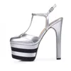 41 Summer Genuine Leather Sandals Women Bridal Wedding Shoes Ladies Sexy Shoes Thick Platform High Thin Heel Sandals