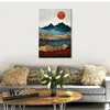 Samtida abstrakt målning Sunset Blue Mountain Handgjorda dukkonst för vardagsrumsdekor
