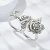 Cluster Anneaux 2023 Conception Rétro Camélia Fleur Double Bague Tout Moissanit Ouvert Pour Les Femmes 925 Argent Plaqué Or 18K