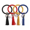 Charm Bracelets 4Pcs Leather Wristlet Keychain Round Key Ring Large Assel Chain Holder Bangle For Dhr8N