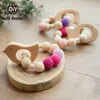 Hadi 1pc Ahşap Teether Kirpi Tığ işi boncuklar Ahşap El Sanatları Yüzük Gravürlü Boncuk Bebek Teether Ahşap Oyuncaklar Bebek Çıngırak L230518