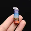 Charms Seven Chakras Natural Tiger Eye Stone Lapis Lazuli Pendant Hexagonal Reiki Healing Crystal för smycken som gör DIY 10x43mm