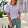 Camicette da donna Girocollo da donna Camicia cava strappata a maniche corte Top casual soffice con volant Abito da donna Top Donna d'affari