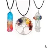 Pendentif Colliers 3 Paire Arbre De Vie Fil De Cuivre Enroulé Quartz Naturel Aura Guérison Cristal Point Chakra Bijoux Gi Dhml6