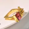 Cluster Rings 14K Yellow Gold Color Ruby Fashion Trendy Anillos Jewelry Gemstone Hip Hop Rock Engagement Party Gift Ring Red Bizuteria