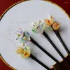 Hårklipp 2023 Plum Blossom Wood Stick Vintage Lampwork Flower Pins Bun Holder Accessories Women Banket Smycken