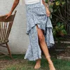 Skirts Floral Print Long Skirt Women 2023 Summer Boho Dresses Female High Low Side Elastic Waist Swing Maxi Beach