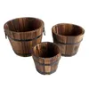 Planters POTS 1st Flower Pot Outdoor Wood Brown Round Flat Mouth Hexagon Wave Wood Planter Barrel Flower Pot Retro Style Garden Pot New R230620