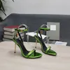 Hänglås sandaler designer kvinnor höga klackar sandal mode patent läder fotled rem 10.5 cm stilett häle lady party pumpar sommarskor