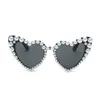 Sunglasses European And American Designers Large Frame Crooked Heart With Pearls Peach Ladies Anti-UV