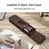 Pencil Bags CONTACTS FAMILY Genuine Leather 3 Slots Pen Case With Removable Pen Tray Holder Pencil Case Men Woman Girls Office School Pouch 230620