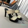 2023-Women High Heels Leather Platform Mules Sandals Slippers with Tweed pearl Green Pink & Yellow size 35-41