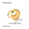 Cluster Rings Uworld Tarnish Free Stainless Steel Elegant Half Moon Texture Earring 18K Gold Plated Green Stone Fashion Trendy Charm Jewelry