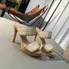 2023-Women High Heels Leather Platform Mules Sandals Slippers with Tweed pearl Green Pink & Yellow size 35-41