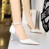 Banket Ultra High Heel Stone Pattern Pumpar Womens High Heels Pointed Toe Sandals for Woman