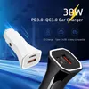 Dual Ports Car Charger Quick Charge USB C 38W Typ C PD Fast USB -laddare för iPhone Xiaomi Huawei Samsung Mobiltelefonladdare med låda