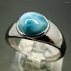 Cluster Rings 925 Sterling Silver Natural Dominica Larimar Round Ring Womens Jewelry For Engagement Wedding Gift