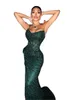 Sparkley Green paljetter Split aftonklänningar Sexig backless Sweetheart Prom -klänningar för kvinnor formella tillfälle Vestidos