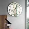 Wall Clocks Bamboo Ink Print Clock Art Silent Non Ticking Round Watch For Home Decortaion Gift