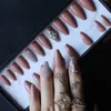 False Nails Coffin Nude Glossy Press on nails with box AB holographic Crystal caviar Fake nails Gel Cover False nails Ballet tan 230619