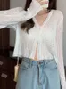 Kvinnors stickor Kvinnor Cardigan Thin Jacket Summer Casual Solid Ong Sleeve Sunscreen Outwear Kvinnlig transparent V-Neck Crop Tops