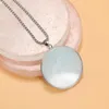 Pendant Necklaces Round Disc Natural Amazonite Labradorite Stone For Women Men Stainless Steel Chain Jewelry Necklace Gift