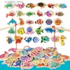 Montessori Texational Wooden Toys Magnetic Fishing Toys Baby Cartoon Life Life Cognition Fish Games Toys For Kids L230518