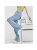 Jeans femme mode Vintage irrégulière oblique jambe large femme élégante taille haute solide droite polyvalent pantalon Long T2K marée