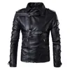 Jaquetas masculinas jaqueta de couro PU macio de alta qualidade exterior com zíper e cordão preto masculino motocicleta motociclista casaco M-5XL
