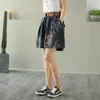 Kadınlar Kot High Bel Vintage Yırtık Denim Şort Kadınlar Yaz Artı Boyut Boyut Gevşek Çiçek Baskı Pamuk Femme Geniş Bacak Kısa Pantolon