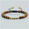 Kralen Natuurlijke 6Mm Tiger Lava Bangle Irregar Koperen Kralen Gevlochten Armband Voor Vrouwen Mannen Handgemaakte Etnische Tibetaanse Sieraden Drop Dhjd1