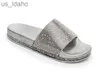 Tofflor kvinnor skor utomhus beac 2022 Summer Crystal Flats Ladies Casual Flip Flops Rhinestone Glitter Platform Slippers J230620