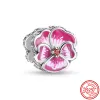 För pandora berlocker sterling silver pärlor Rosa serie tasstryck Blommor Fjäril Mamma Träd Sweet Girl charmes ciondoli